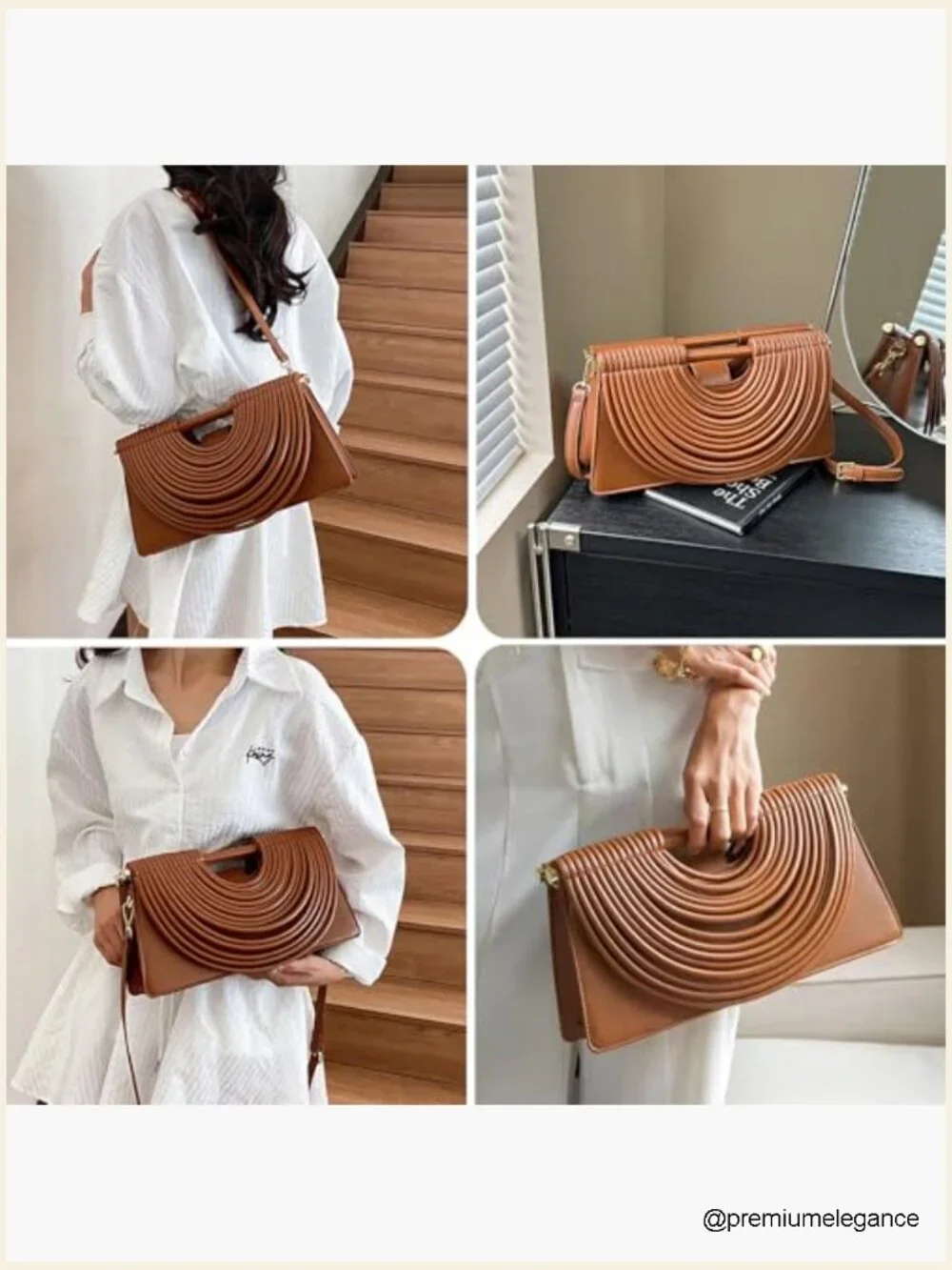 Woven PU Leather Satchel Crossbody Bag Top-Handle Half Round Evening Clutch